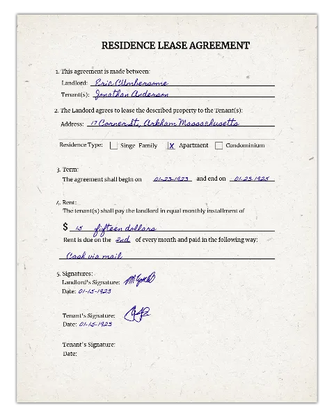 Residence Lease handout template