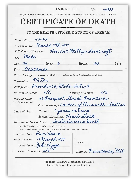 Certificate of Death handout template