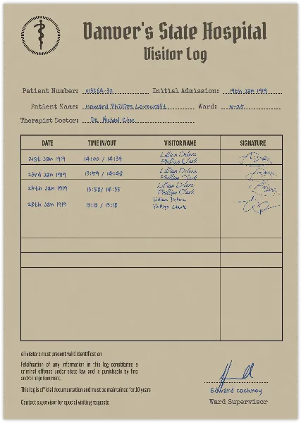 Asylum Visitor Log handout template