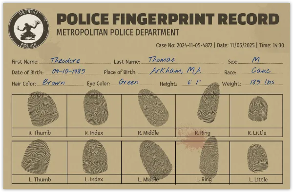 Police Fingerprint Record handout template