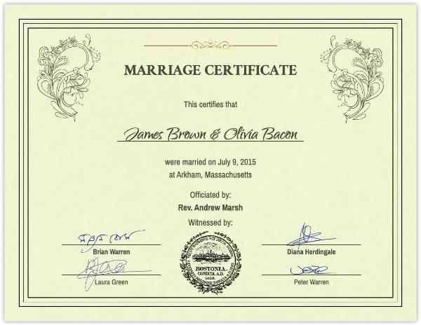 Marriage Certificate 1 handout template