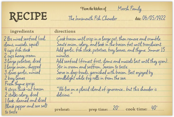 Recipe Card handout template