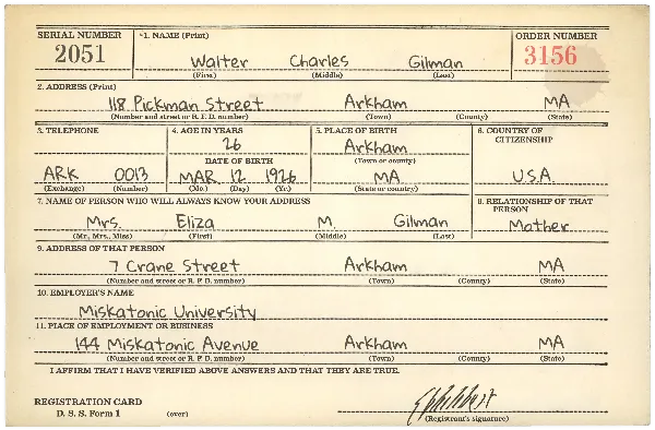WWII US Draft Card - Front handout template
