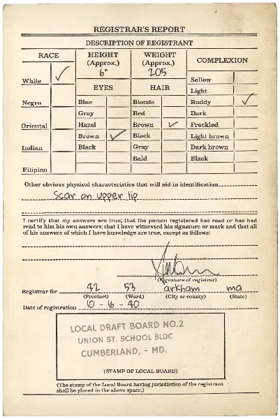 WWII US Draft Card - Back handout template