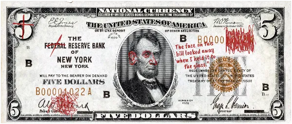 Five Dollar Bill - Front handout template