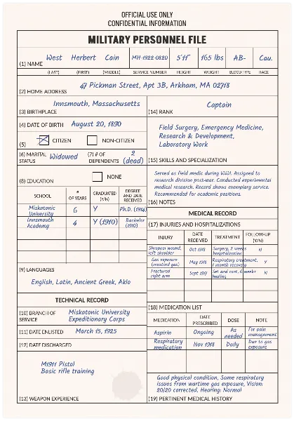 Military Personnel File handout template