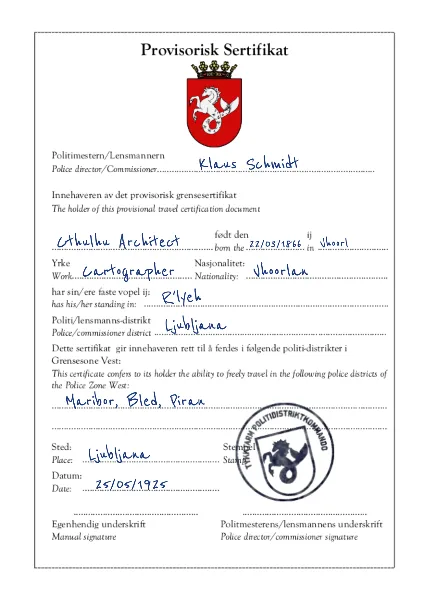 Provision Certificate handout template