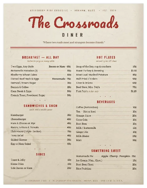 Diner Menu handout template