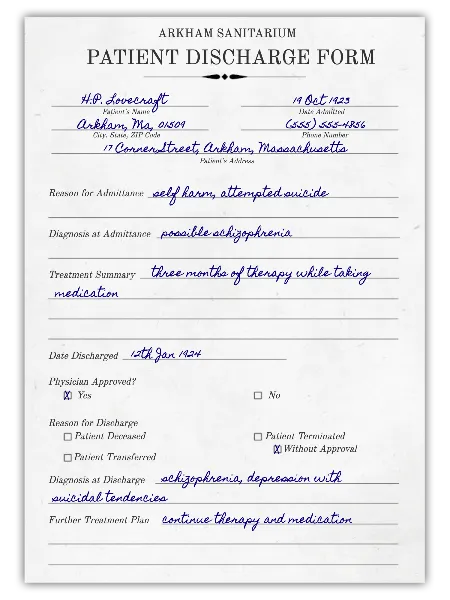 Patient Discharge Form handout template