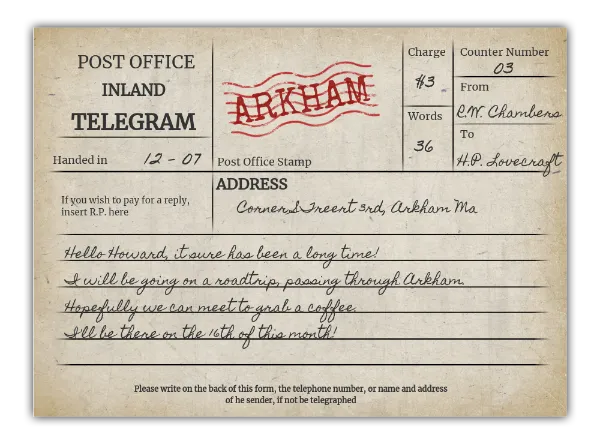 Arkham telegram handout template